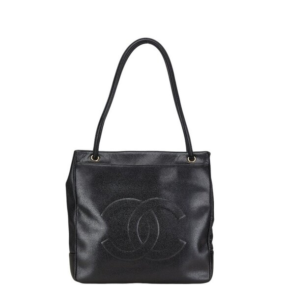 CHANEL Black Caviar Leather Logo Shoulder Bag - Picture 1 of 13